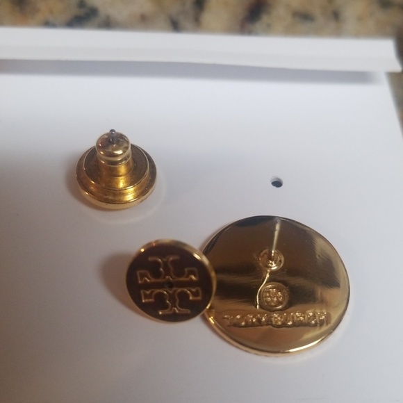 Tory Burch White & Gold Button Logo Stud Earrings - Picture 7 of 7